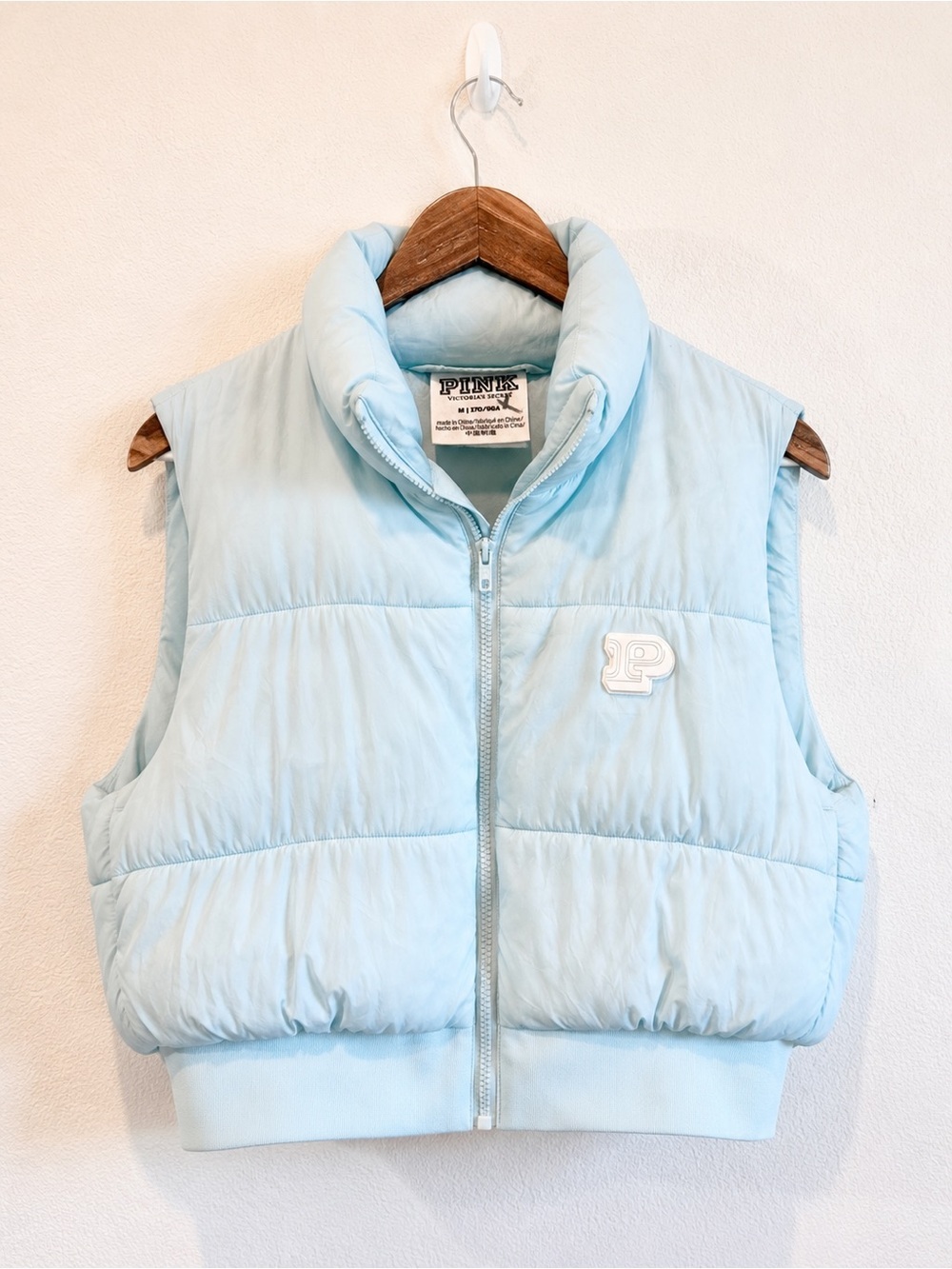 PINK Victoria’s Secret Puffer Vest Cropped Y2K Athleisure Sky Blue Size M G94